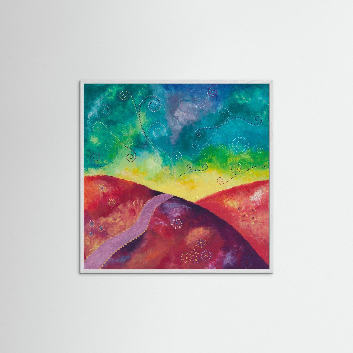 "Go your own way" - Paper print with frame - Red, yellow, turquoise (original colour) - by Fanny Fay Engström