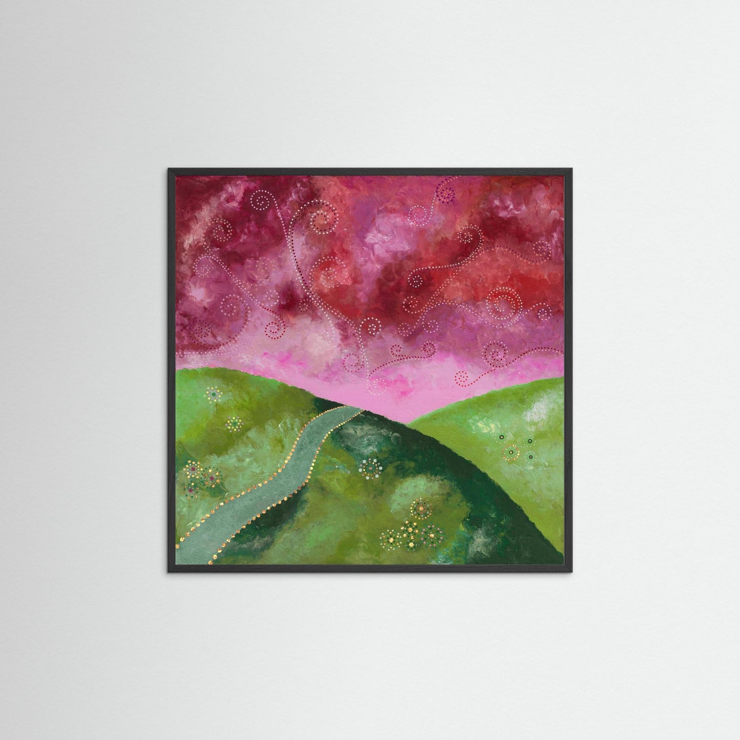 "Go your own way" - Paper print with frame - Green and pink - by Fanny Fay Engström