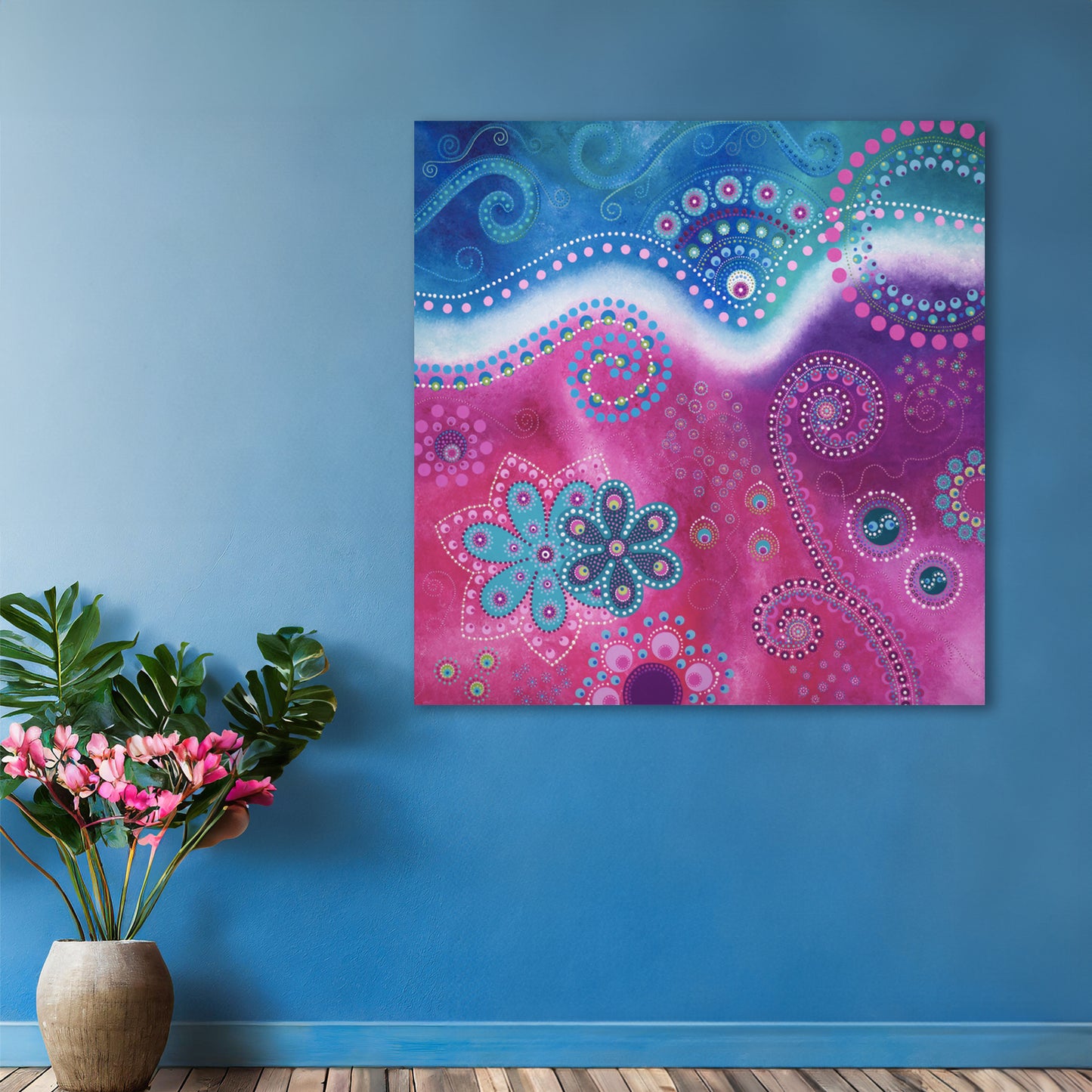 "The Happiness inside" - Canvas print - Blue and pink (original colour) - by Fanny Fay Engström