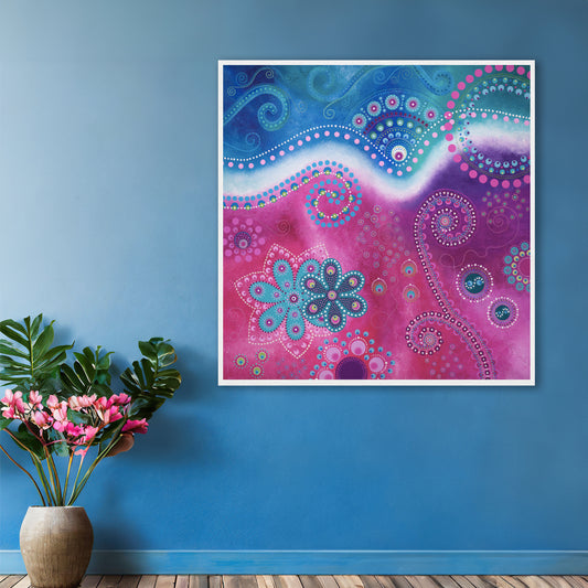 "The Happiness inside" - Paper print with frame - Blue and pink (original colour) - by Fanny Fay Engström