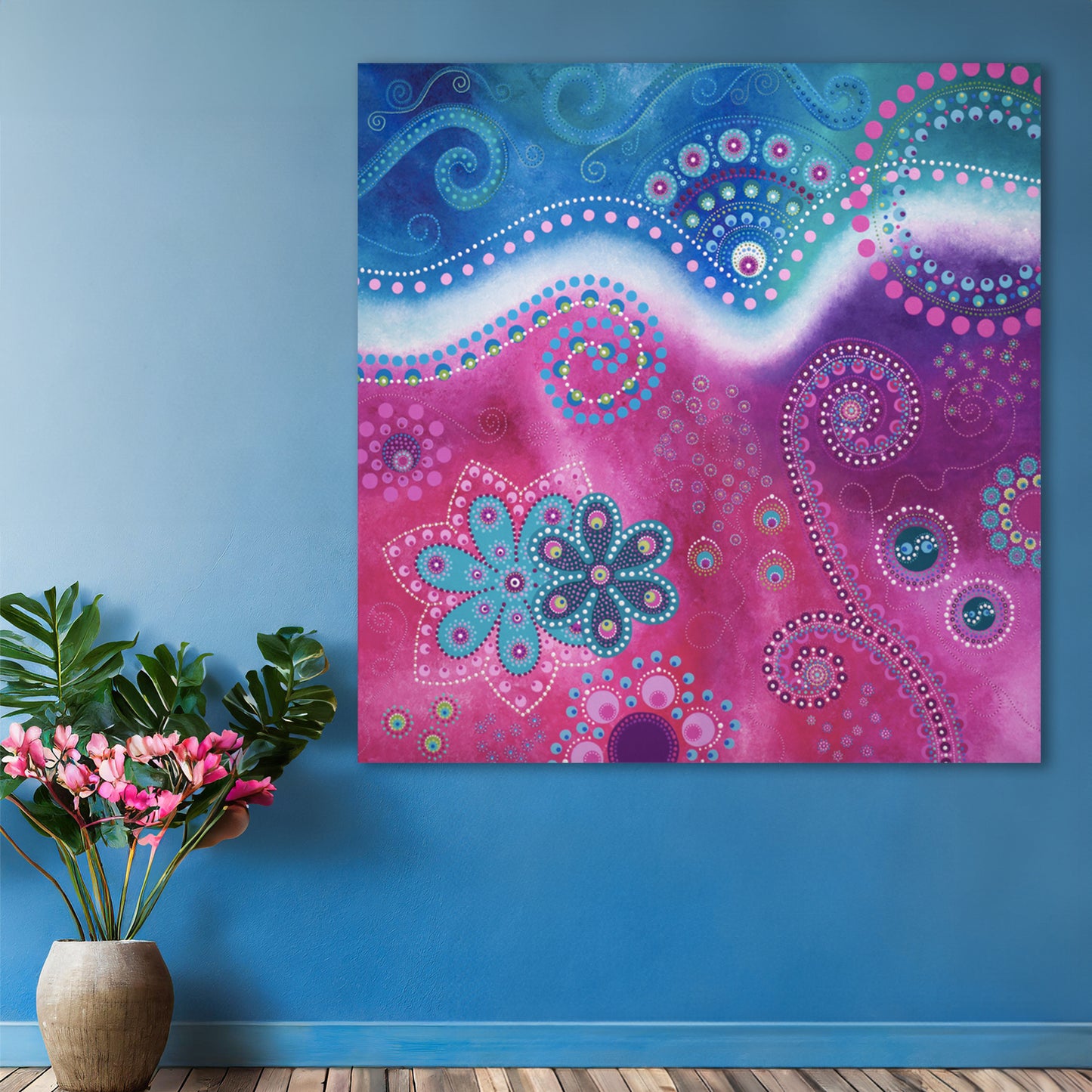 "The Happiness inside" - Canvas print - Blue and pink (original colour) - by Fanny Fay Engström