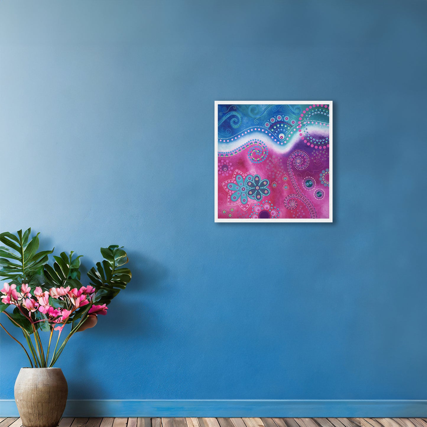 "The Happiness inside" - Paper print with frame - Blue and pink (original colour) - by Fanny Fay Engström