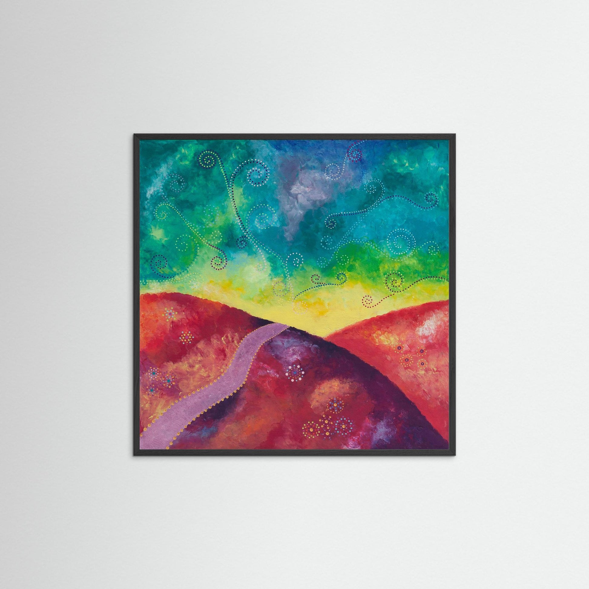 "Go your own way" - Paper print with frame - Red, yellow, turquoise (original colour) - by Fanny Fay Engström