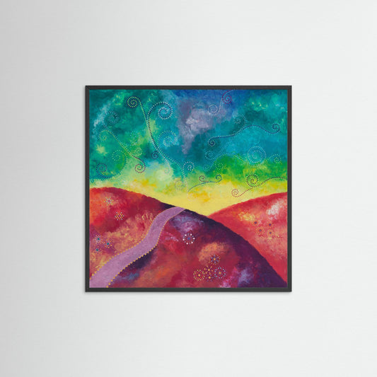 "Go your own way" - Paper print with frame - Red, yellow, turquoise (original colour) - by Fanny Fay Engström