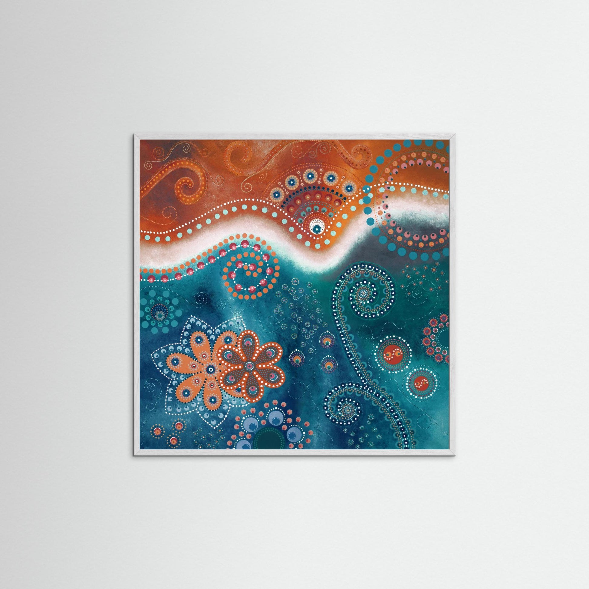 "The Happiness inside" - Paper print with frame - Rust and blue - by Fanny Fay Engström