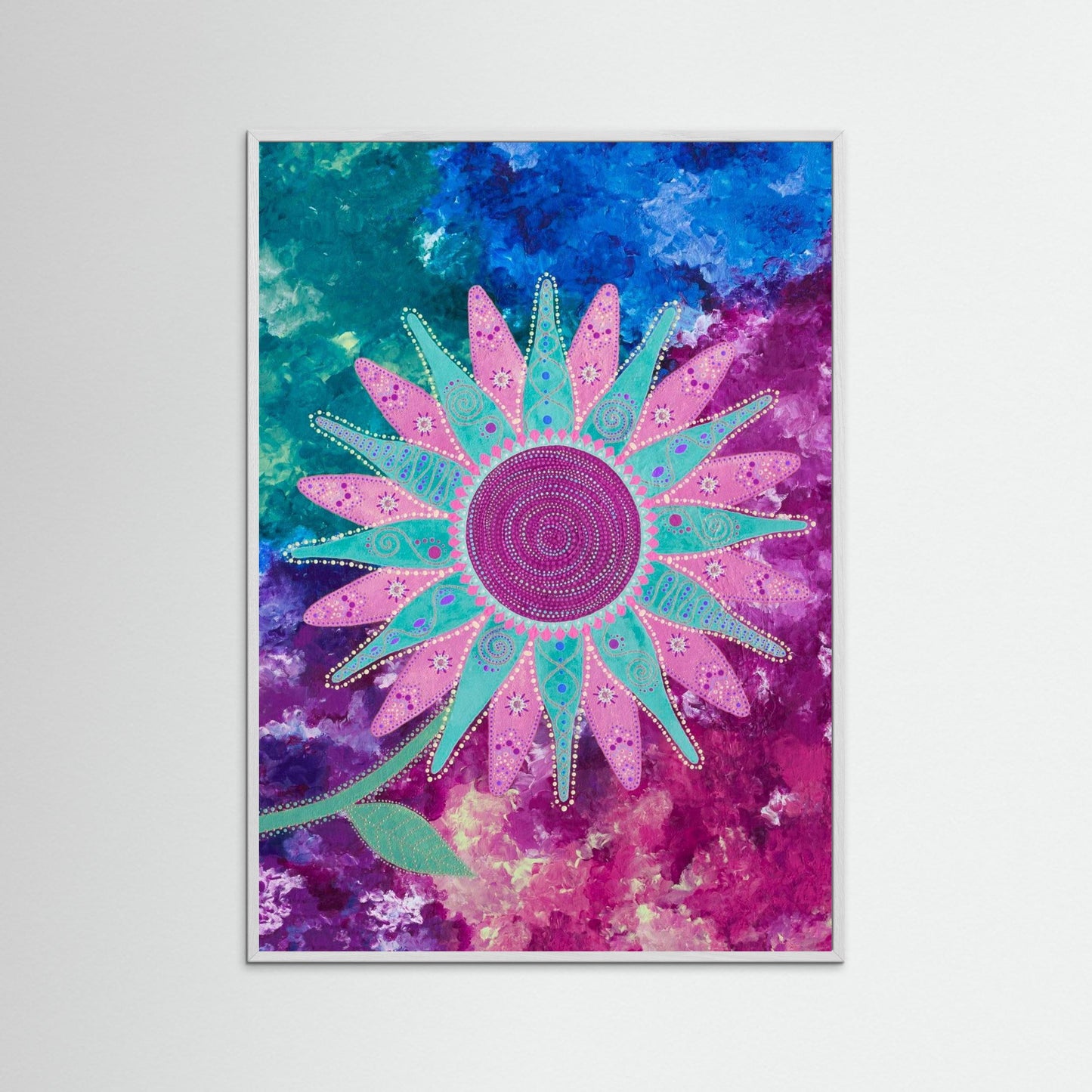 "I choose peace" - Paper print with frame - Pink and blue - by Fanny Fay Engström