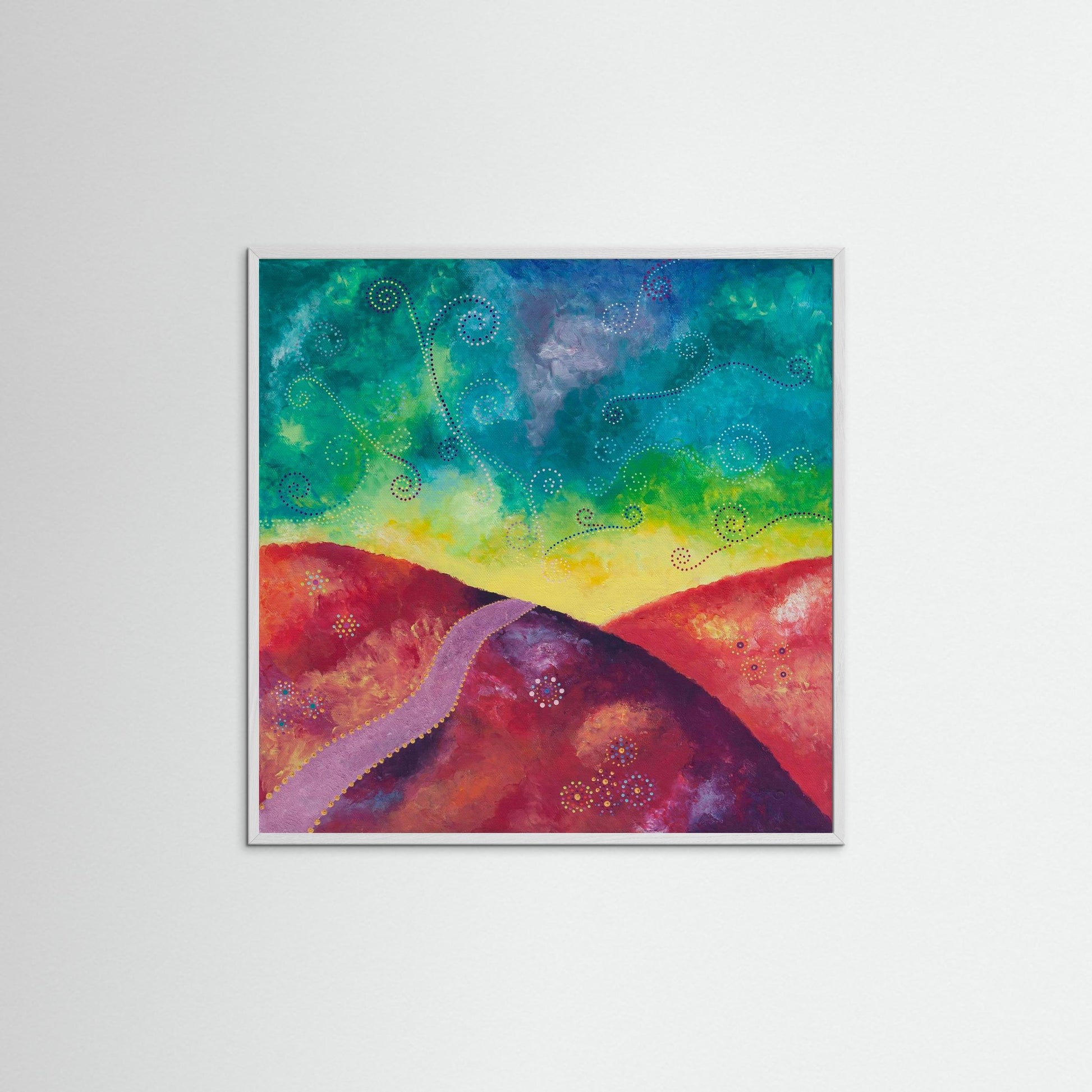 "Go your own way" - Paper print with frame - Red, yellow, turquoise (original colour) - by Fanny Fay Engström