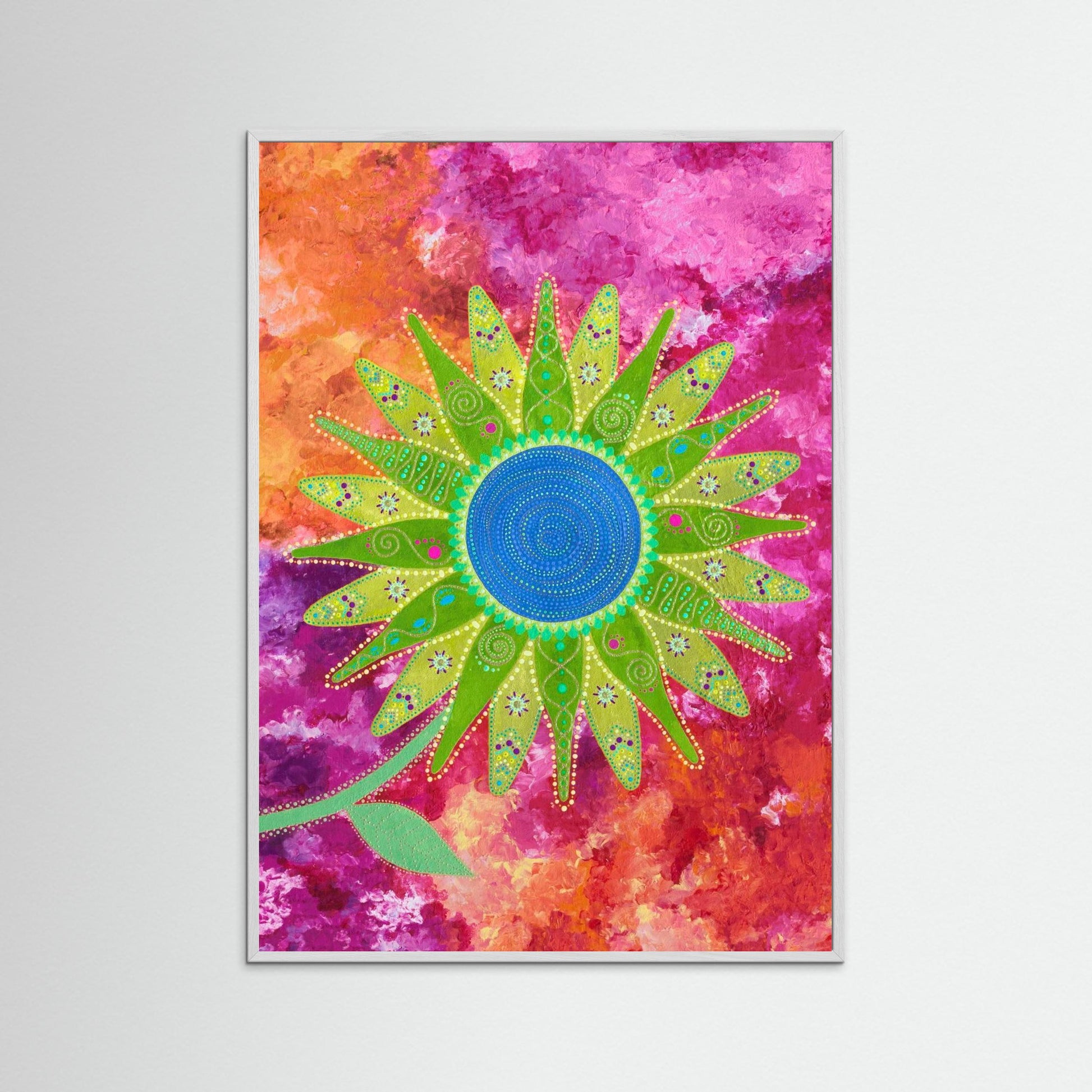 "I choose peace" - Paper print with frame - Green and pink - by Fanny Fay Engström