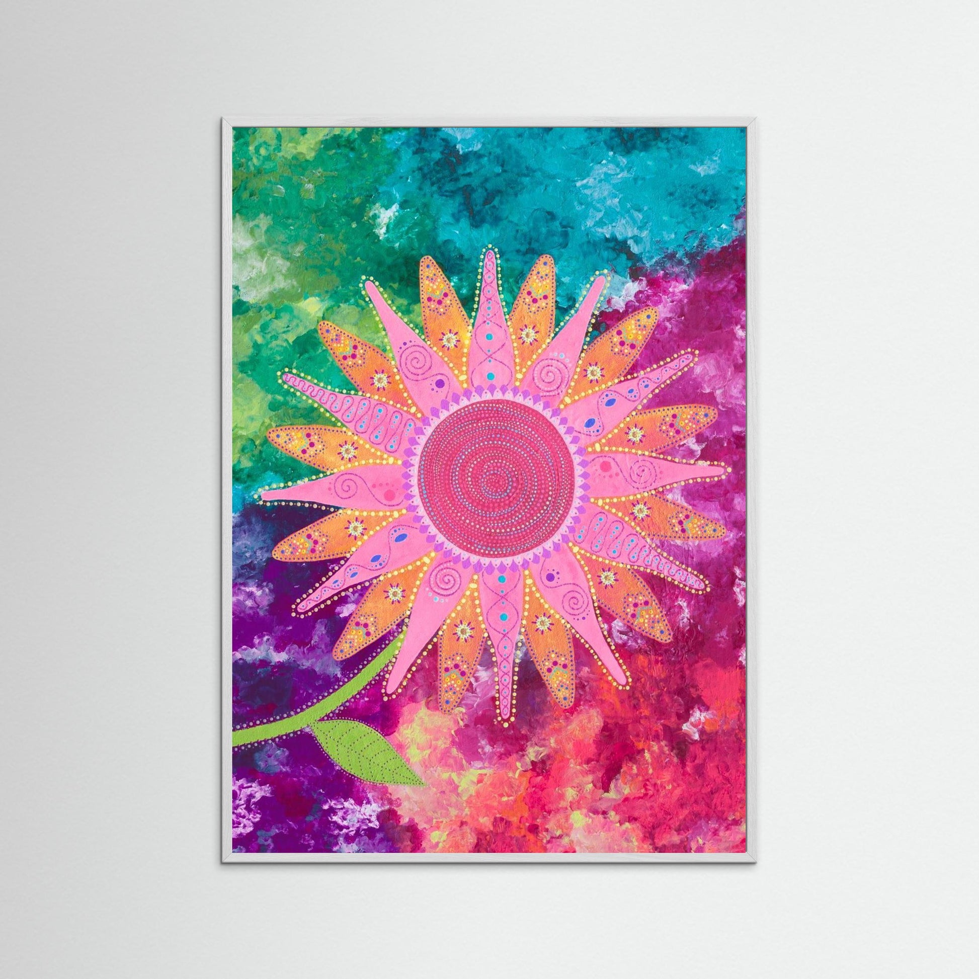 "I choose peace" - Paper print with frame - Pink and orange - by Fanny Fay Engström