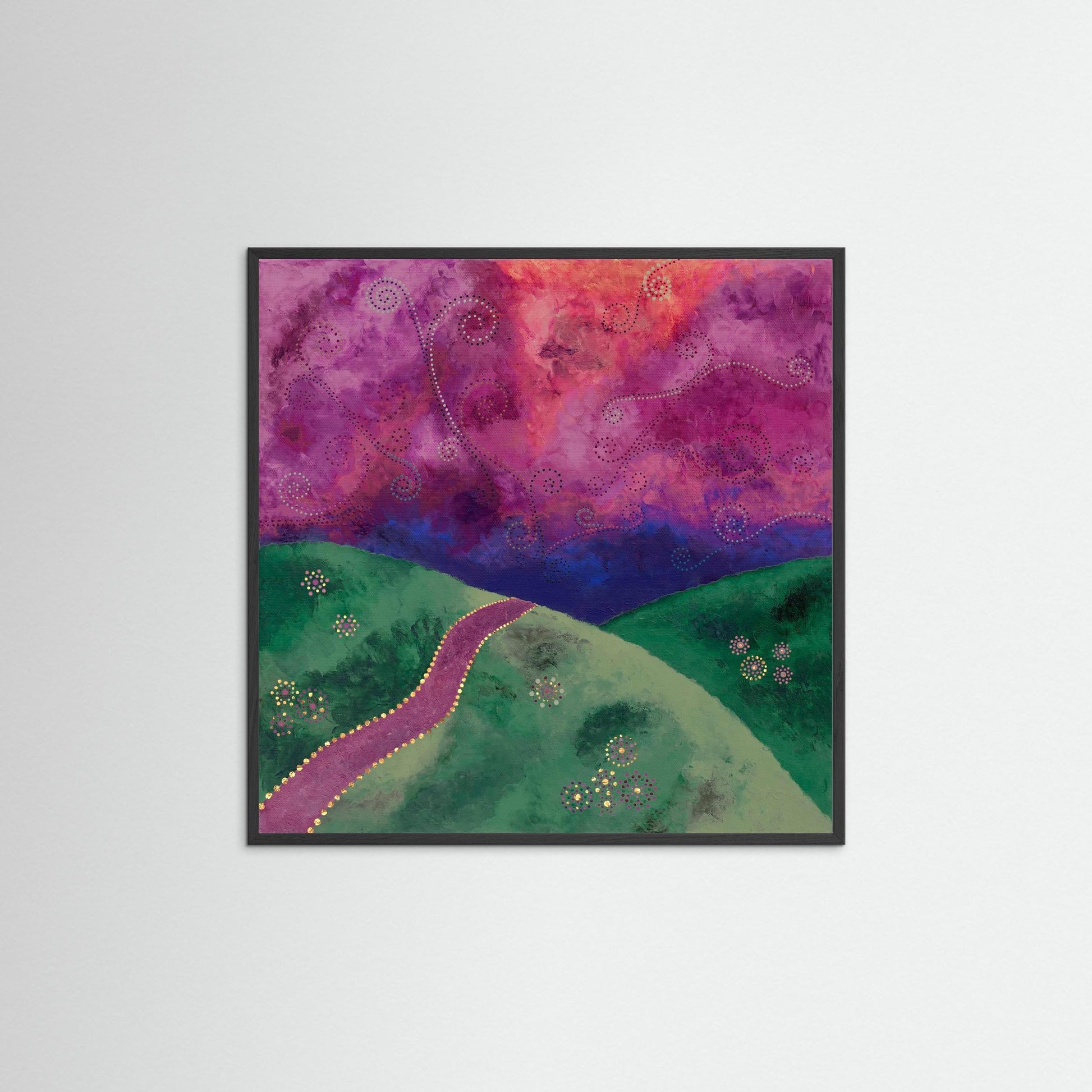 "Go your own way" - Paper print with frame - Mint, purple and pink - by Fanny Fay Engström