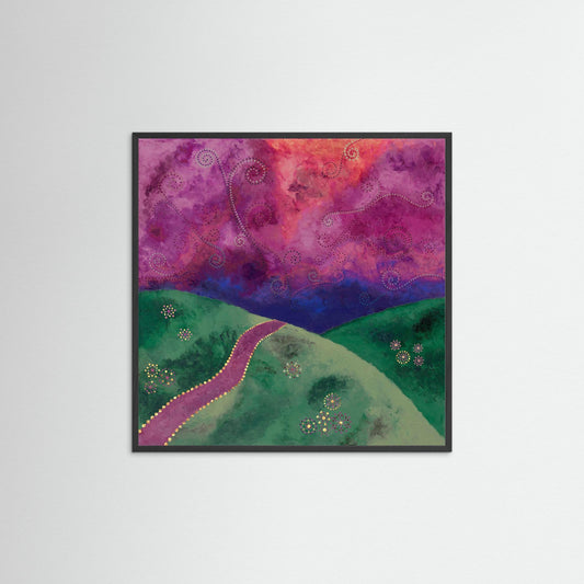 "Go your own way" - Paper print with frame - Mint, purple and pink - by Fanny Fay Engström