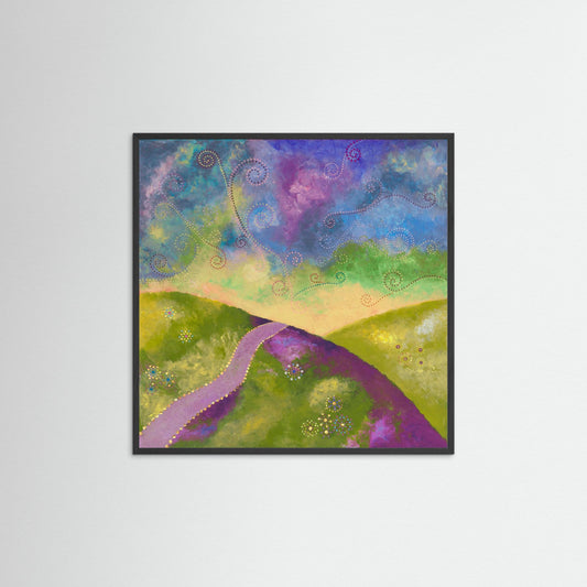 "Go your own way" - Paper print with frame - Green, blue and purple - by Fanny Fay Engström