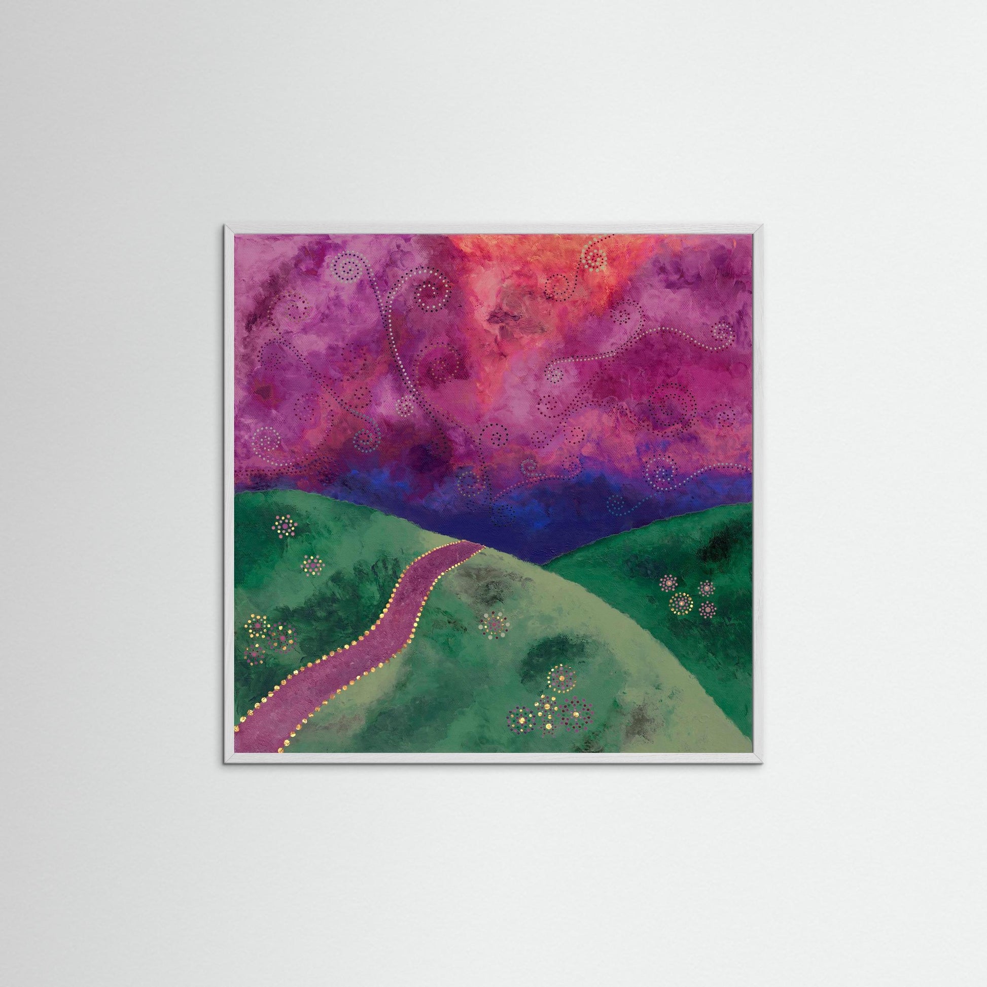 "Go your own way" - Paper print with frame - Mint, purple and pink - by Fanny Fay Engström
