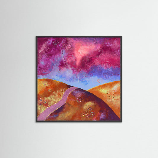 "Go your own way" - Paper print with frame - Orange, blue and pink - by Fanny Fay Engström