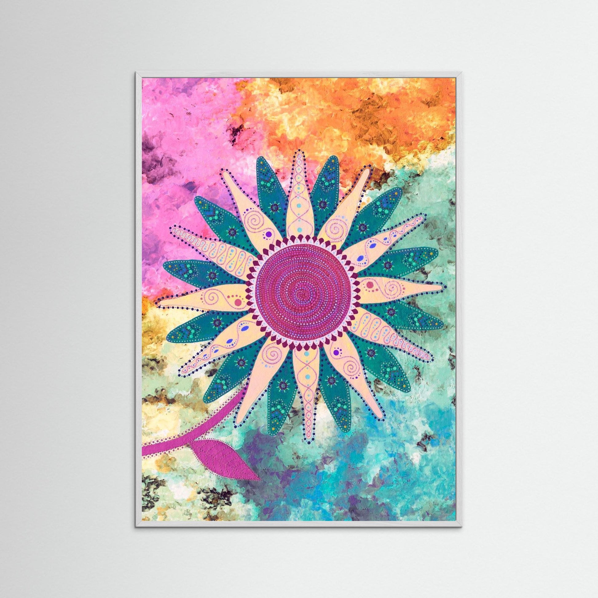 "I choose peace" - Paper print with frame - Light pink and turquoise - by Fanny Fay Engström