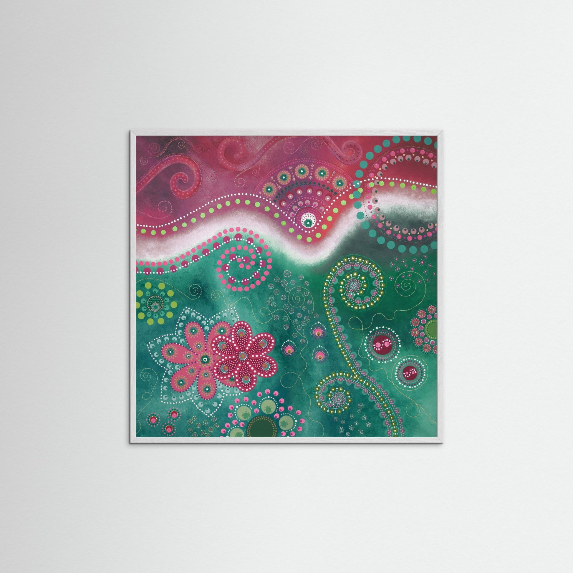 "The Happiness inside" - Paper print with frame - Pink and turquoise - by Fanny Fay Engström