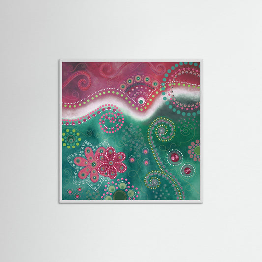 "The Happiness inside" - Paper print with frame - Pink and turquoise - by Fanny Fay Engström