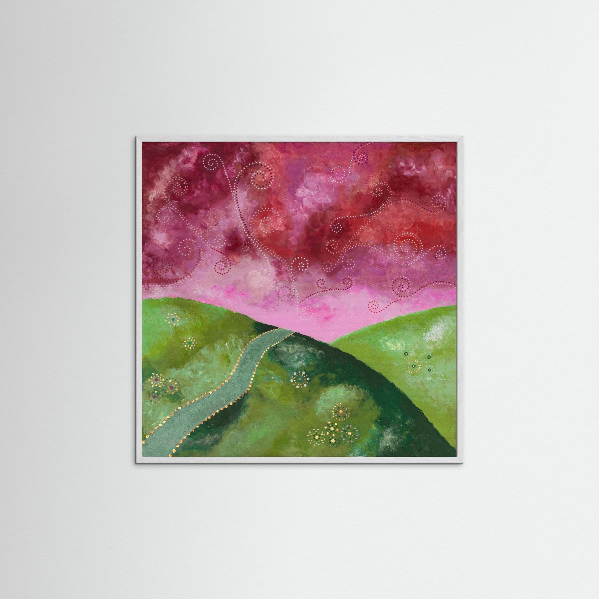 "Go your own way" - Paper print with frame - Green and pink - by Fanny Fay Engström